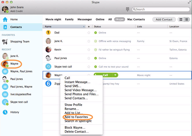 add skype for business contact on mac