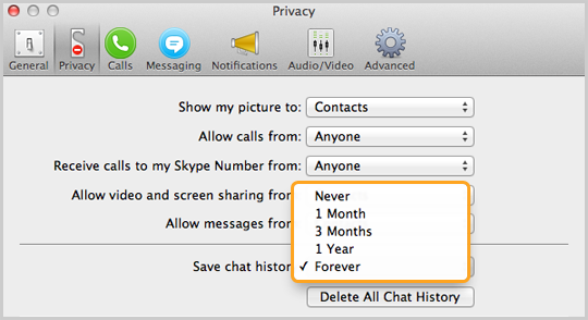 Skype show chat history