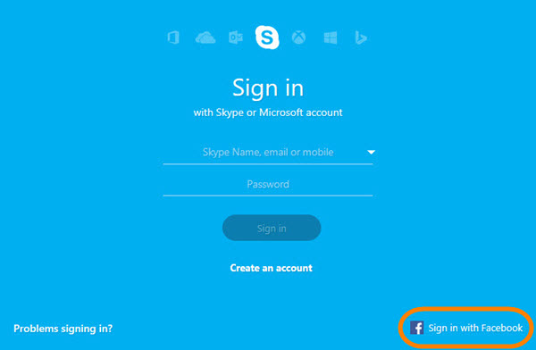 skype sign in using facebook
