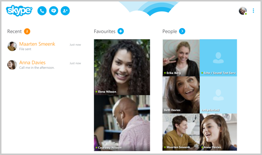 Главный экран Skype для планшетов Android.
