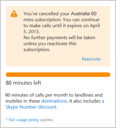 subscription information skype cancel displayed cancelled faq
